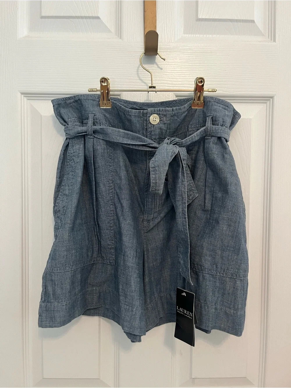 NWT Lauren Ralph Lauren Chambray Paperbag Shorts Size 8